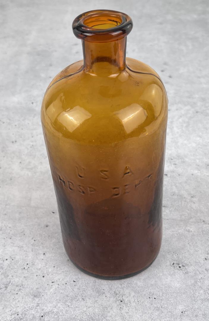 Civil War Hospital Department Amber Bottle: Very nice bottle. Two Piece Mold. Pontil Base.