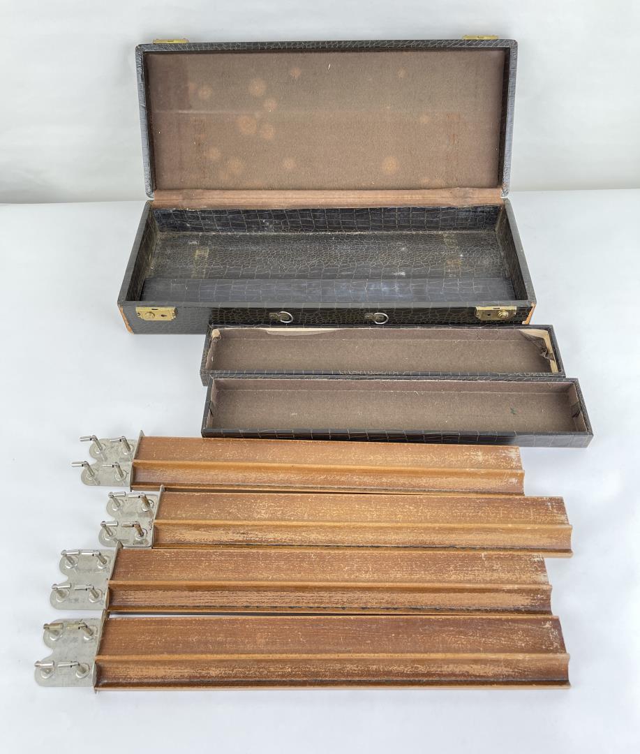Chinese Mahjong Set: No tiles, racks and inserts only.
