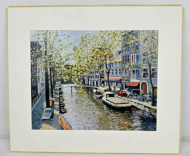 Andre Bardet Seriolithograph Amsterdam Le Canal: 19 1/4" by 16 1/4" in matte. Allard Auction Collection Inv: AX