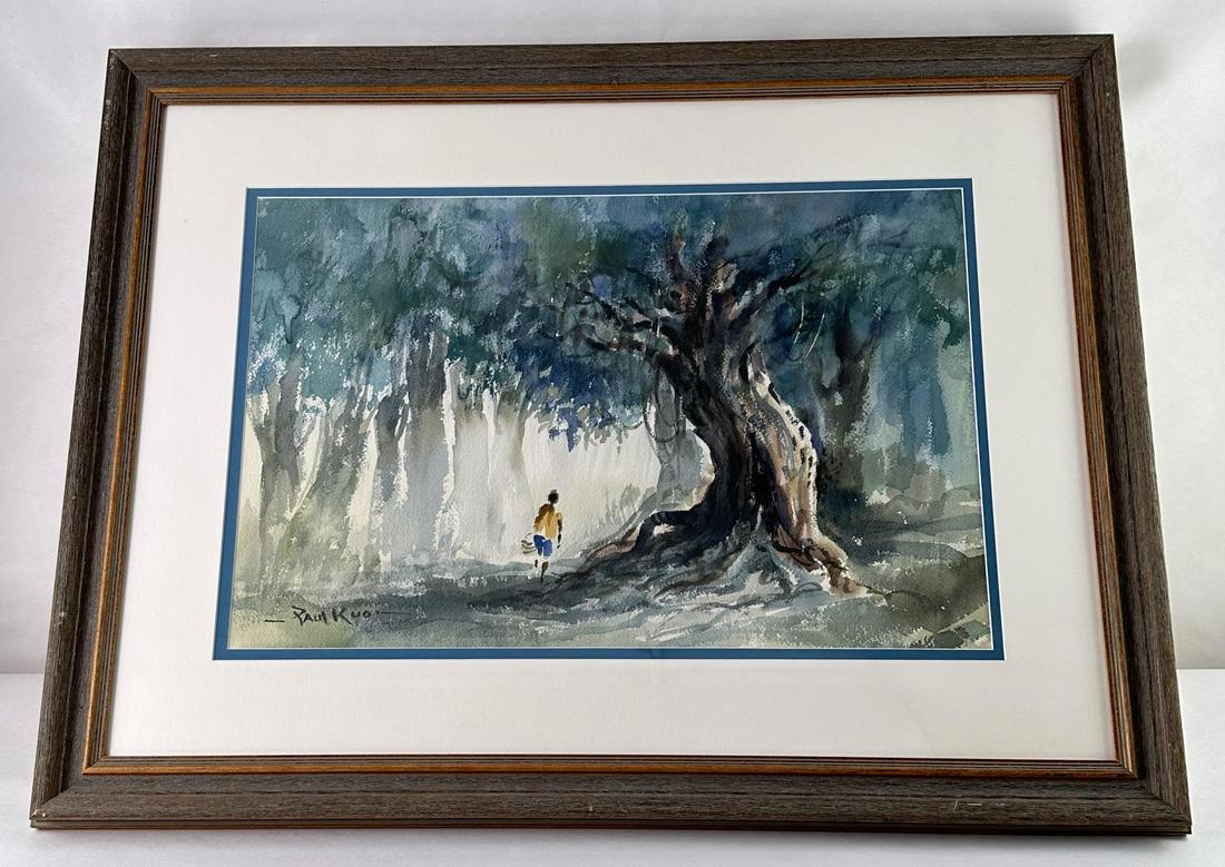 Paul Po-Hsiu Kuo Indian Watercolor Painting: 31 1/4" by 23 3/4" framed Paul Po-Hsiu Kuo (1933 - 2020) was active/lived in Taiwan, Province of China. Paul Kuo is known for Painting. Paul Po-Hsiu Kuo was born in the Akasaka area of Tokyo, Japan to