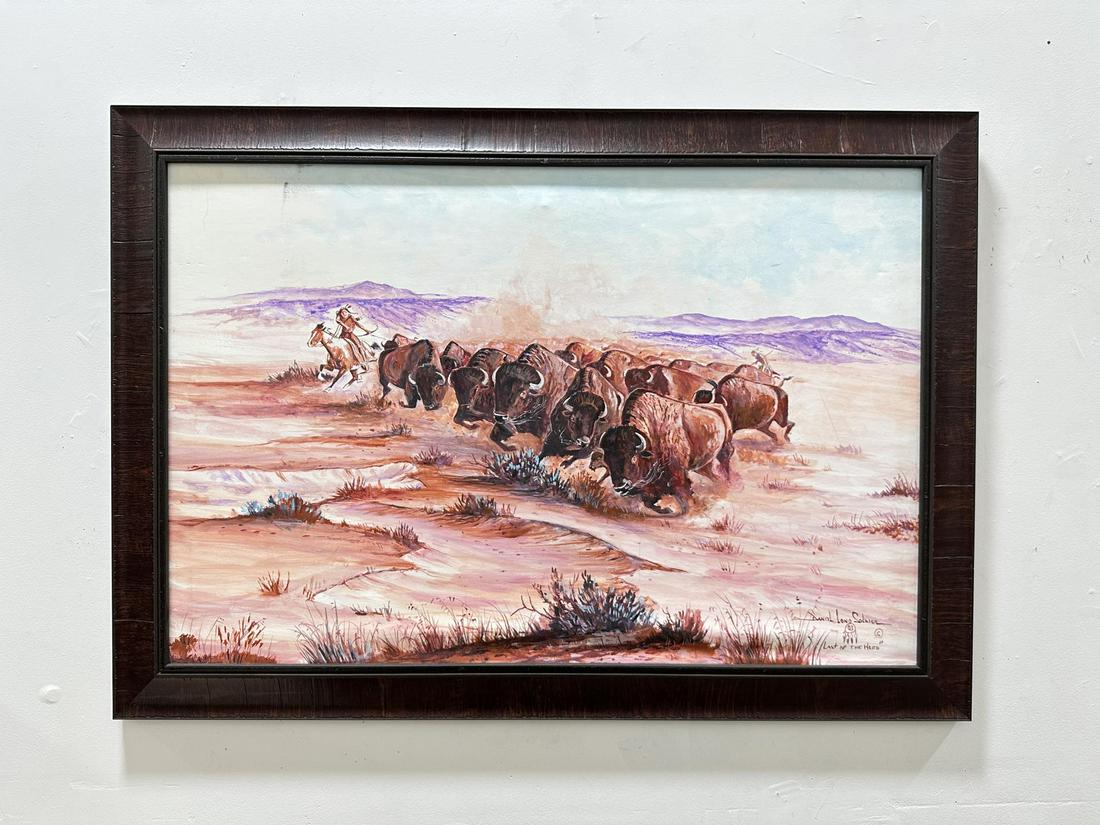 Daniel Long Soldier Indian Buffalo Hunt Painting Auction