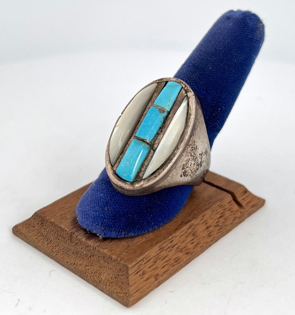 Zuni Sterling Silver Turquoise MOP Ring (1 of 5)
