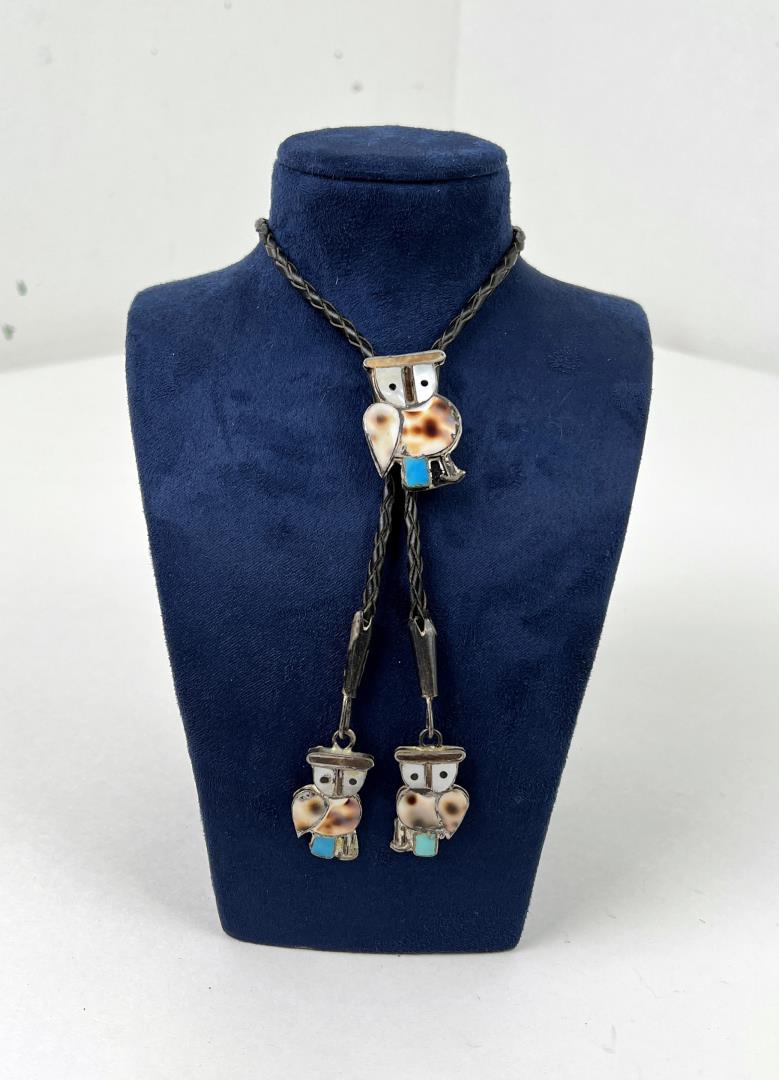 Zuni Inlaid Owl Bolo Tie (1 of 4)