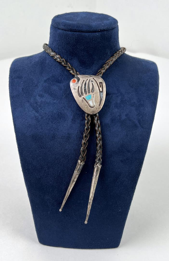 Zuni Indian Inlaid Sterling Silver Bolo Tie (1 of 4)
