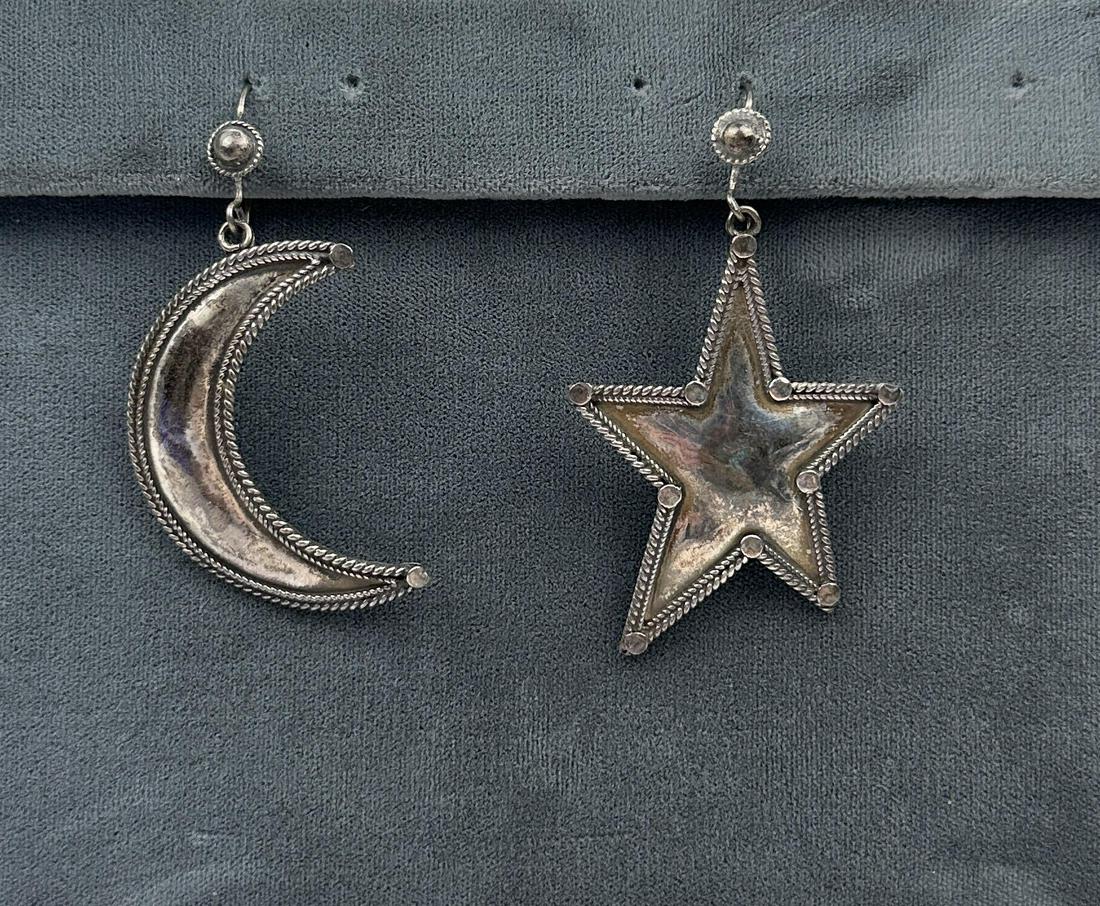 Navajo Sterling Silver Moon Star Earrings (1 of 3)