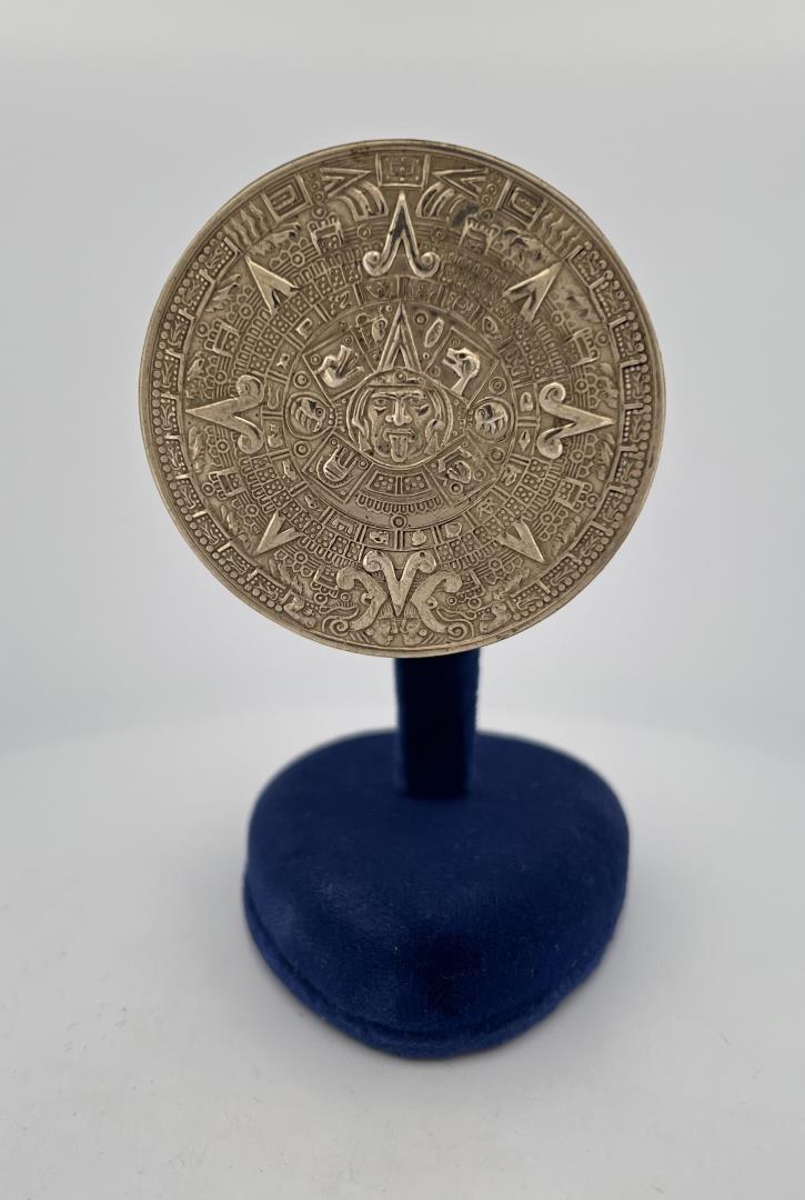 Alpaca Mexico Mayan Brooch: 2 1/8" diameter.
