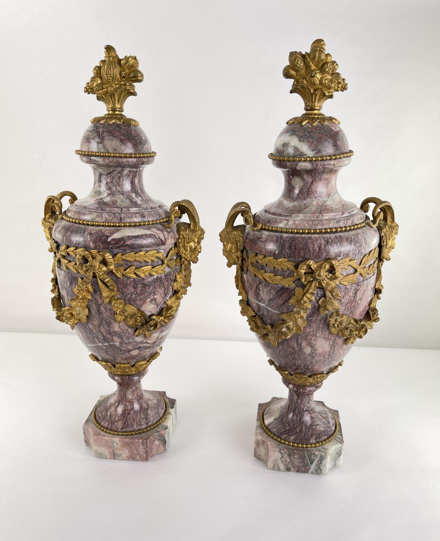 Antique French Breccia Marble Gilt Bronze Urns (1 of 9)