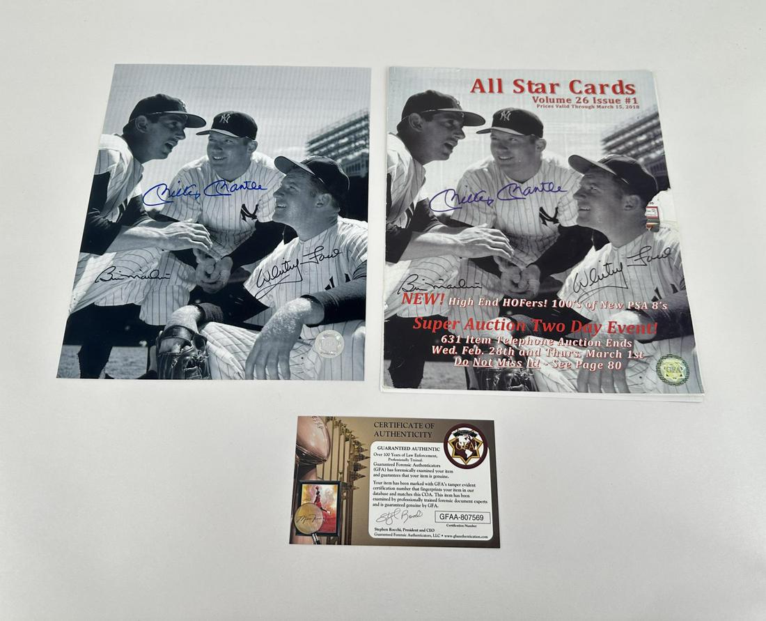 Mickey Mantle Whitey Ford Billy Martin Photo: As used on the cover of All Star Cards. With COA. 8" by 10".
