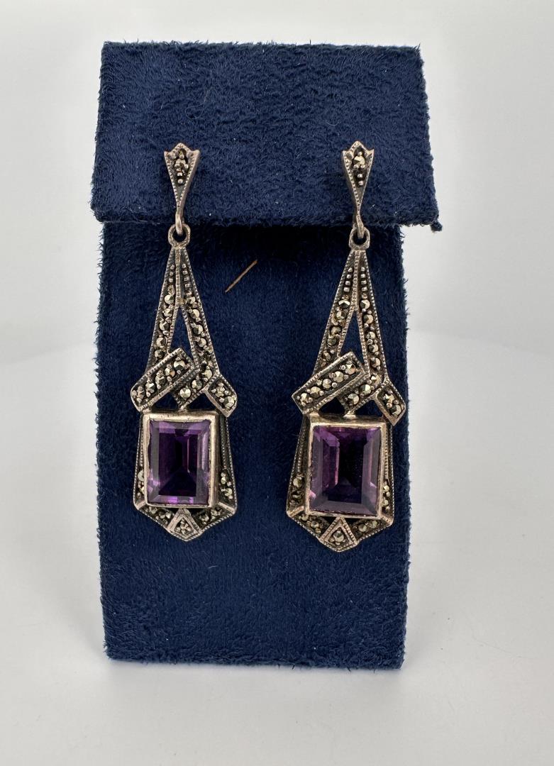 Amethyst Sterling Silver Marcasite Earrings (1 of 3)