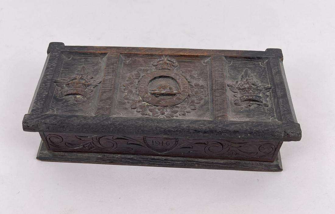 WW1 WWI Canadian Trench Art Box: Dated 1916. 8 3/4" by 4 1/8" by 2 1/8"