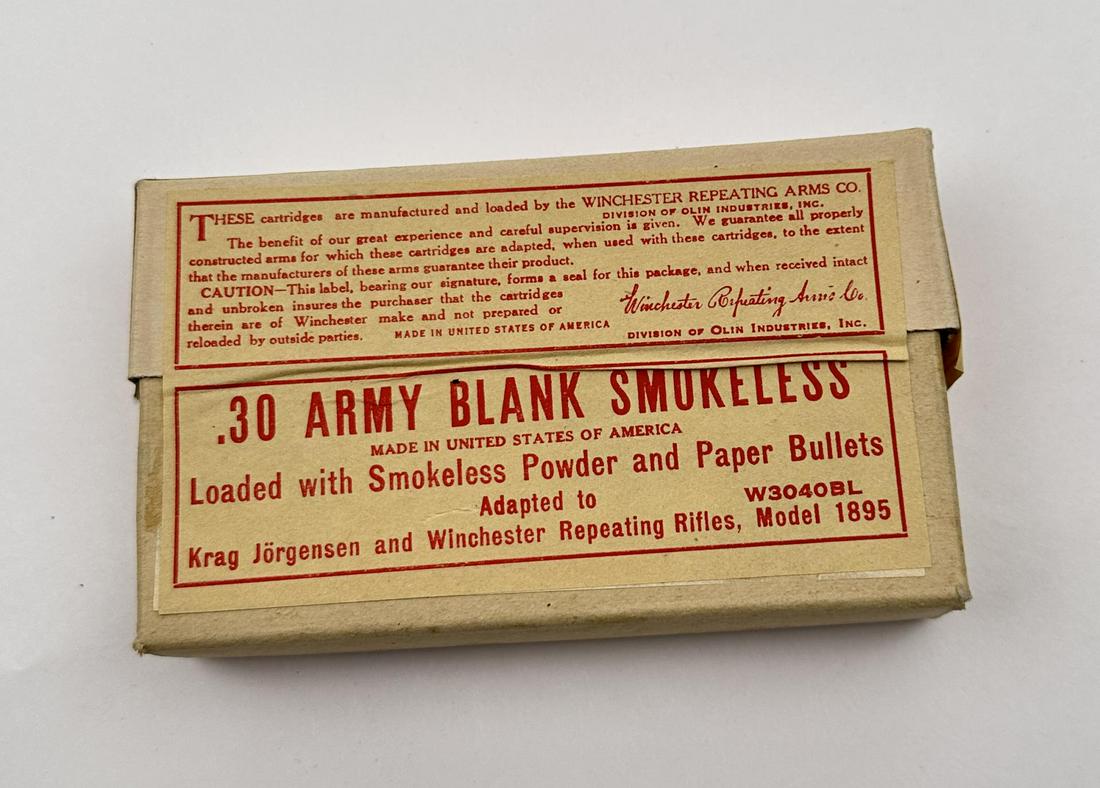 Winchester .30 Army Blank Smokeless Ammo Box: Full Box.
