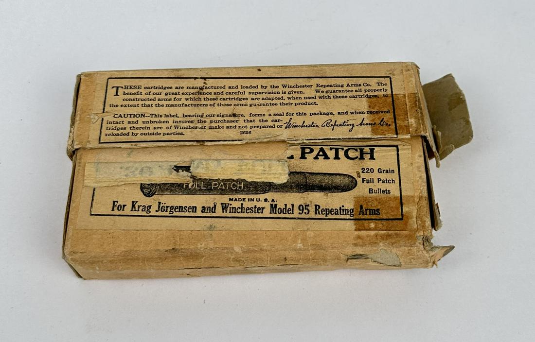 US Army Krag Winchester 95 Ammo: Ammo is the correct caliber but is not original to the box