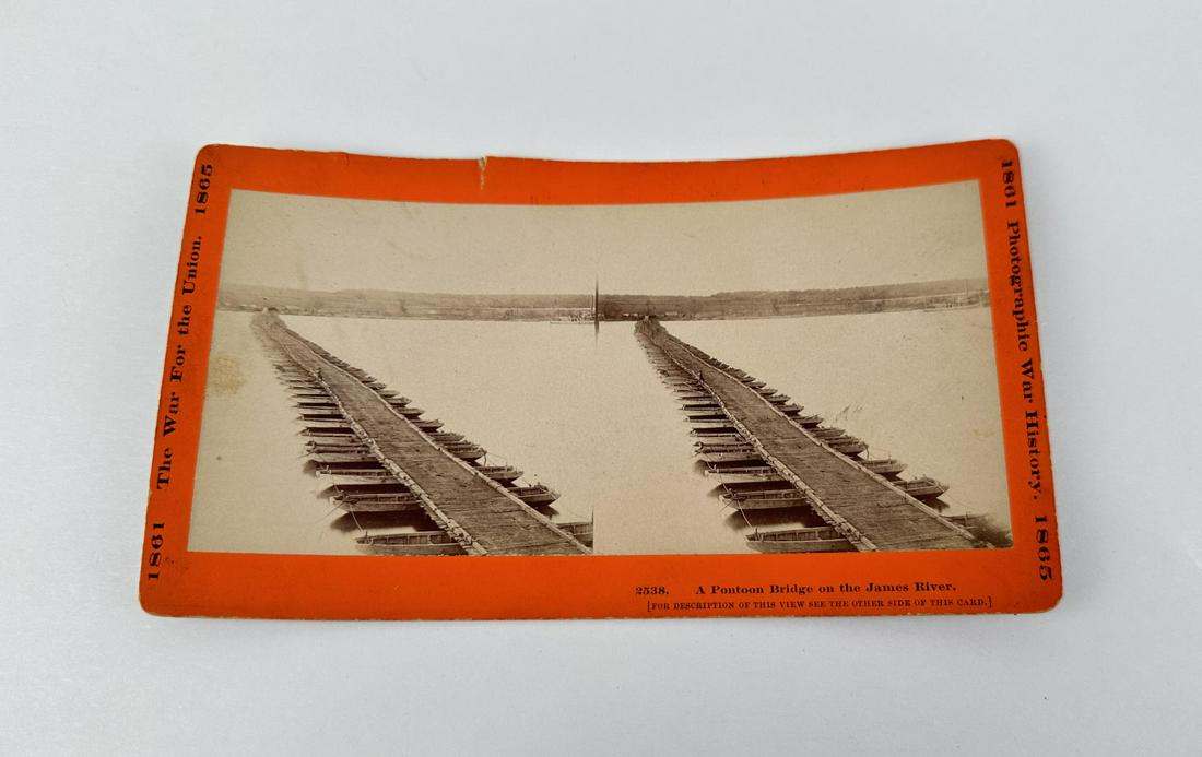 Civil War Taylor & Huntington Stereoview: A Pontoon Bridge on the James River