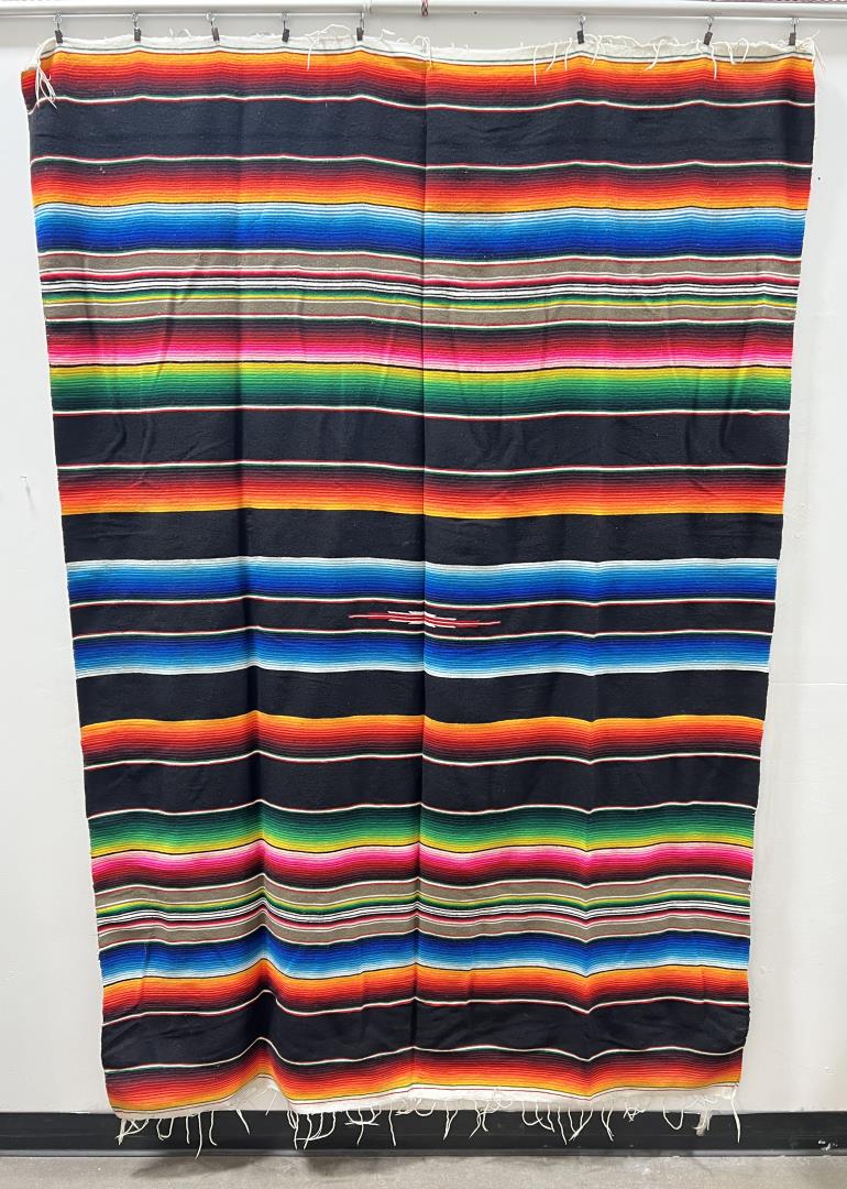 Mexican Wool Serape Saltillo Blanket: 55" by 84" with fringe.