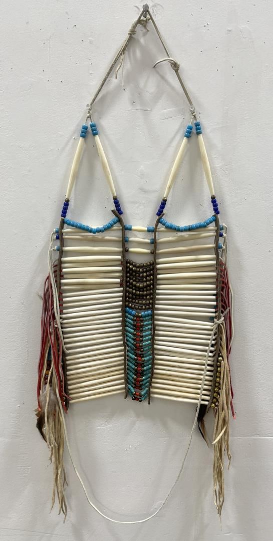 Plains Indian Bone Hair Pipe Breastplate: Very nice example. Padre Trade Beads. Probably Blackfoot. Second half of the 20th Century.