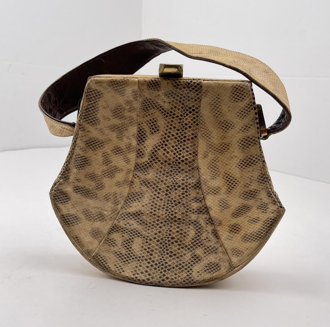 Anaconda Snake Skin Purse: 13 1/4" long from handle, 9 1/8" wide
