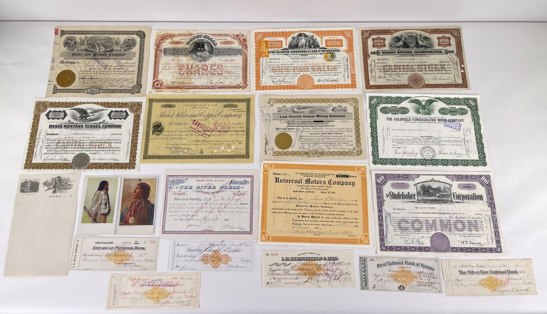 Collection of Montana Stock Certificates: Very nice grouping with some other assorted ephemera as shown.