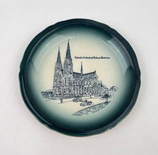 Catholic Cathedral Helena Montana Plate: 7 1/2" in diameter. Buffalo Pottery. Cracked.