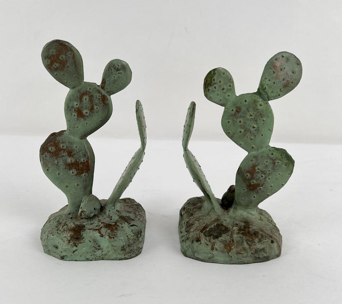 Arts and Crafts Bronze Cactus Bookends: 5 5/8" tall.