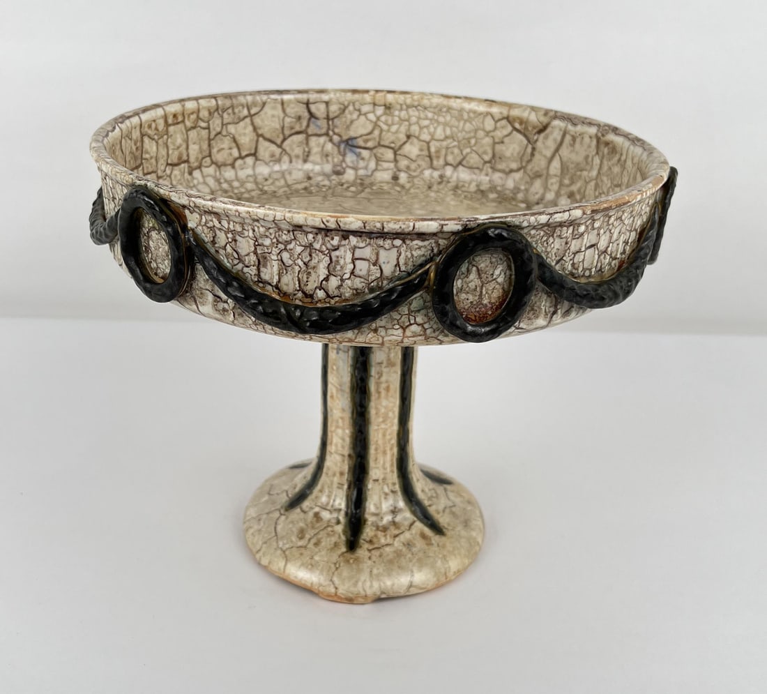 Czechoslovakia Pottery Footed Serving Bowl: 9 1/4" tall, 11" diameter.