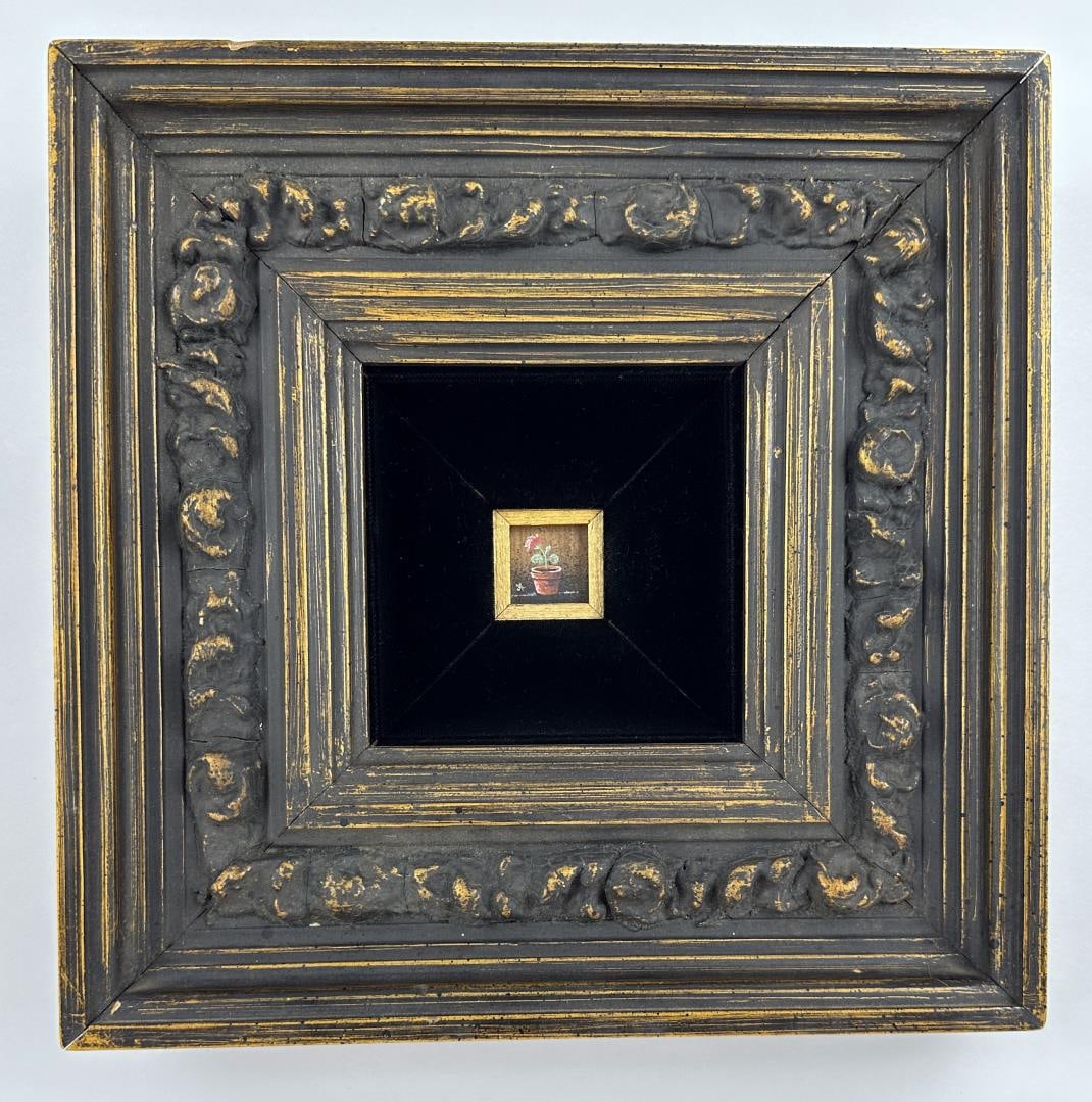 Carl F Broderick Miniature Painting: 11" by 11" framed. Carl F. Broderick (20th Century) was active/lived in California.