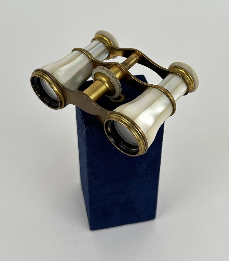 Mother of Pearl Opera Glasses: 3 5/8" long, 2 1/2" wide, 1 3/8" tall.