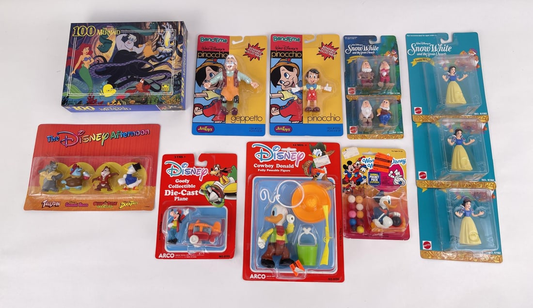 Collection of Disney Action Figures: Pinocchio, Snow White, Donald Duck. Ducktales.