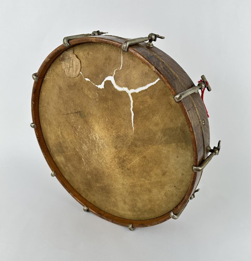 Antique Drum: 15" in diameter, 4 1/4" tall.