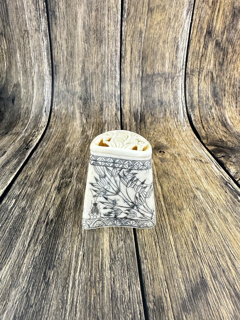 Antique Chinese Bone Cricket Box: 2 1/2" by 2 1/8" by 1 3/4".