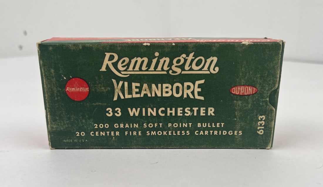 Remington .33 Winchester Rifle Ammo: 19 factory loaded rounds. California and New York Shipments Requires this lot to be sent to an FFL Dealer.