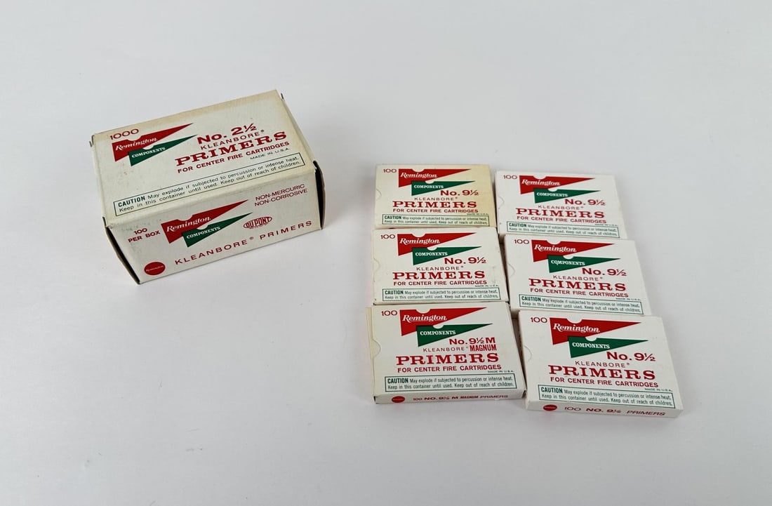 1600 Remington 2 1/2 9 1/2 Kleanbore Primers: 1000 ct 2 1/2, 500 ct 9 1/2, 100 ct 9 1/2 m. Shipping to Continental US only, no shipments or sales to Alaska or Hawaii.