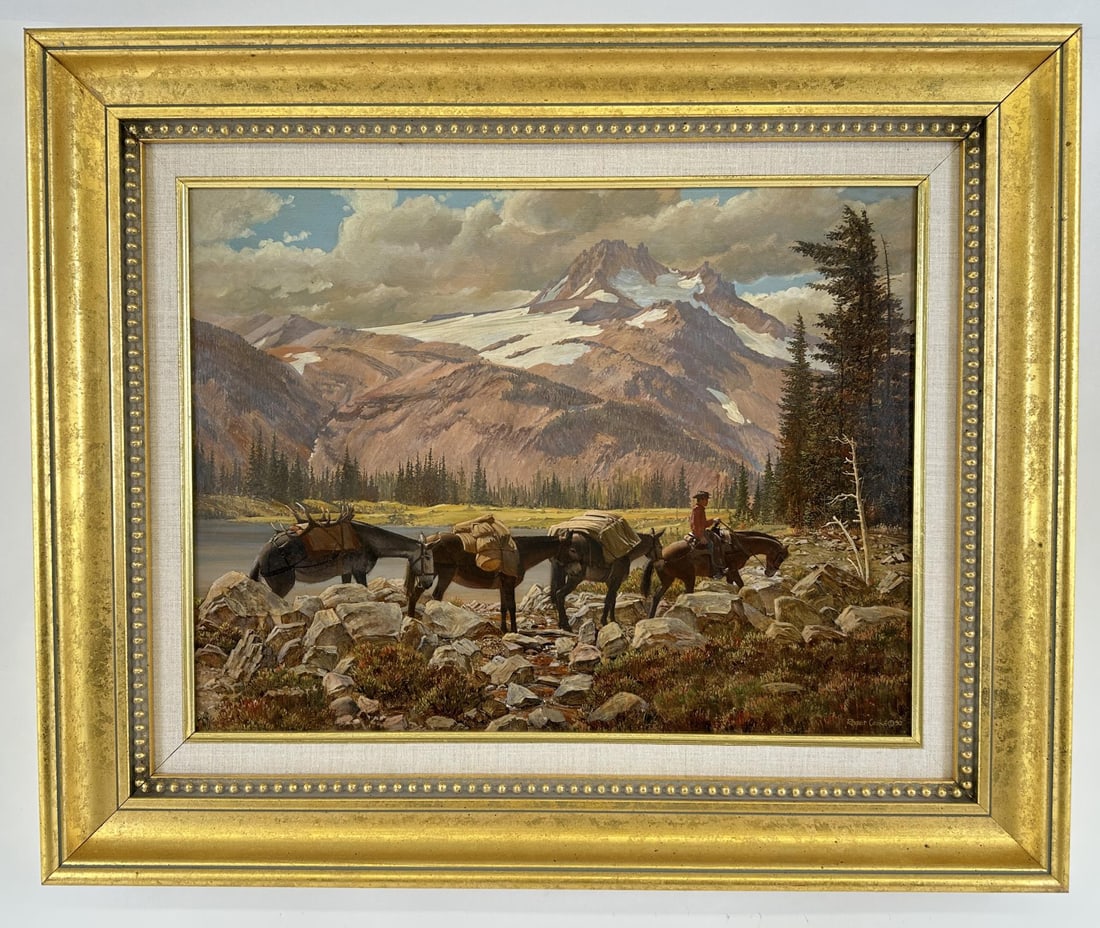 Roger Cooke Deer Mountains Alaska Oil Painting: Deer Mountains Alaska 1990. 20 1/2" by 24 3/4" framed. 14" by 18" unframed. Roger Cooke (1941 - 2012) was active/lived in Oregon. Roger Cooke is known for Wildlife and Indians in landscape painting, h