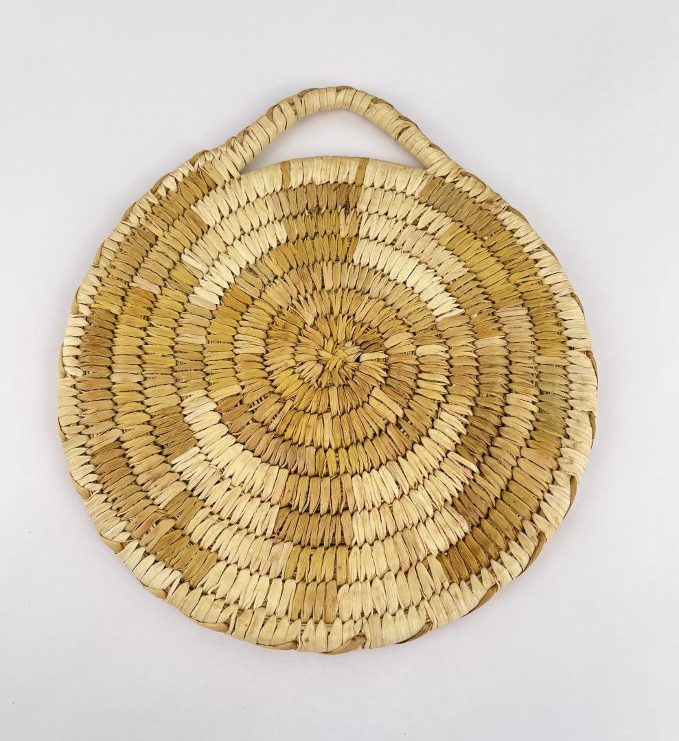 Papago Native American Indian Basket: Bat or Butterfly Effigy. 8 1/2" diameter.