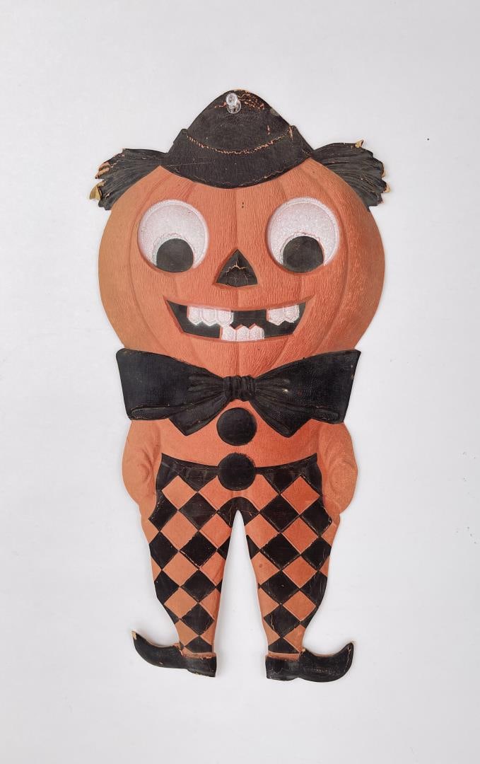 Antique German Halloween Die Cut Pumpkin Head: 15 1/2" long, 7 1/4" wide