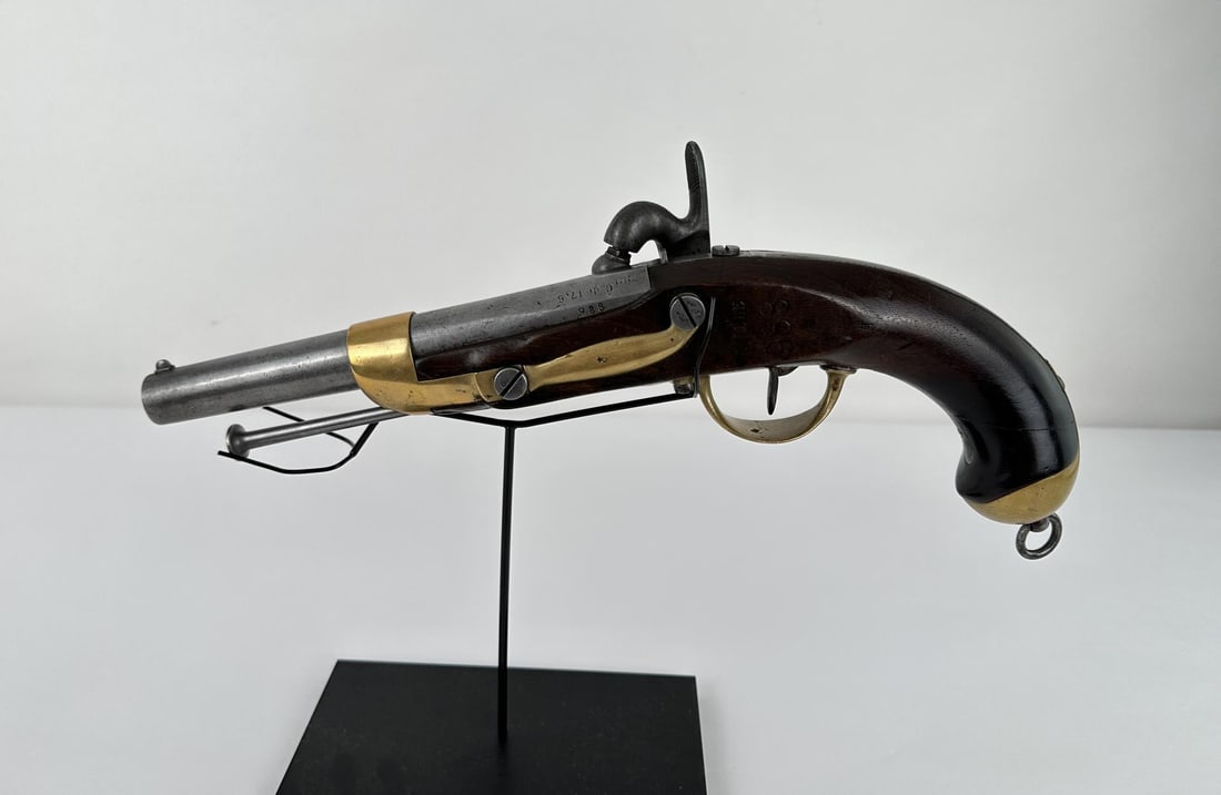 French Model 1822 T bis Percussion Pistol: French .69 Cal. Converted from Lockplate. Antique does not require FFL Transfer. Black powder guns cannot be shipped to addresses in Hawaii, Illinois, Michigan, New Jersey & Rhode Island. No sales to 
