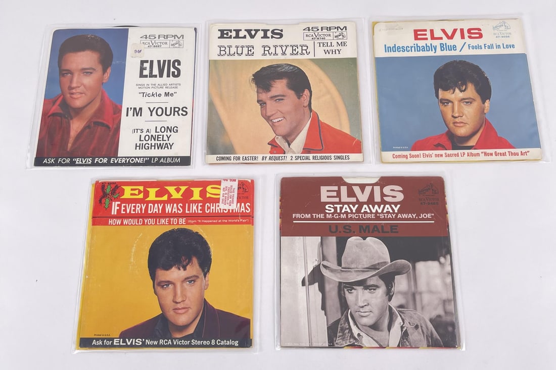 5 Assorted Elvis Presley 45 RPM Records: Nice grouping
