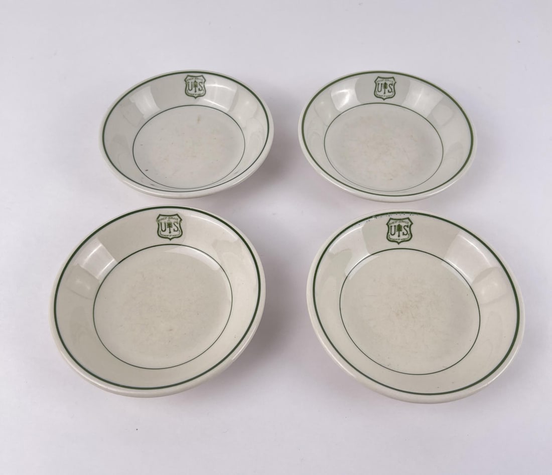 USFS US Forest Service Dining China Bowls: 4 pieces total. Dimensions 5" in diameter by 1 1/4" tall.