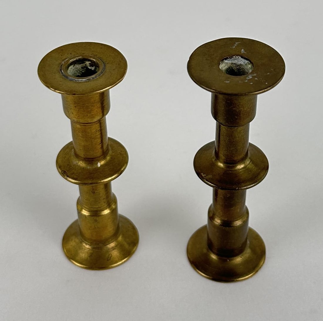 Antique Brass Candlesticks: Nice small set. 3" tall.
