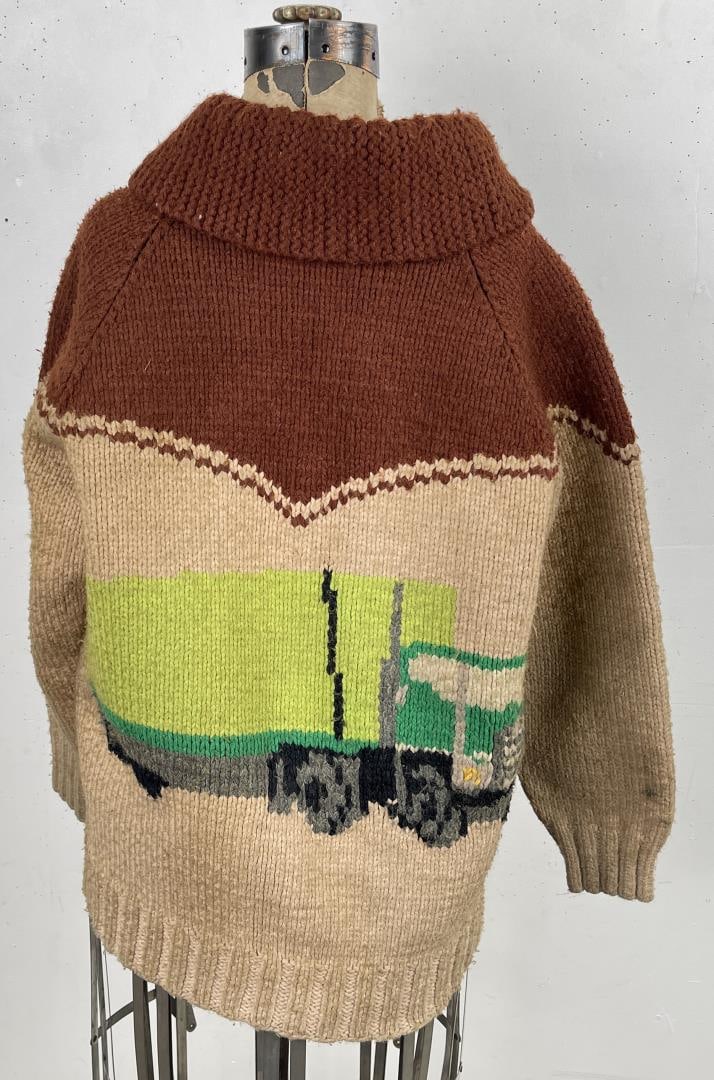 Vintage Cowichan Indian Zip Up Sweater Semi Truck: 29" long, 20 1/2" armpit to armpit.