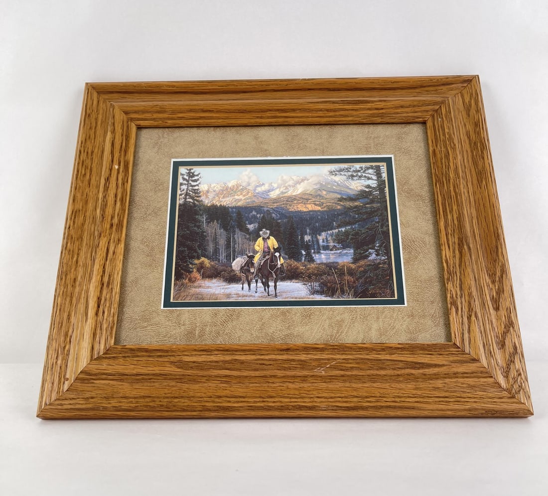 Tim Cox Print in Oak Frame: 13 3/4" by 11 1/2".