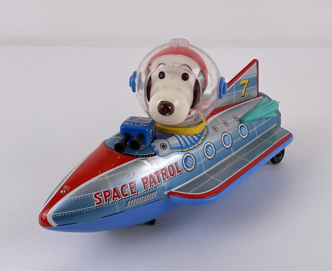 Modern Toys Snoopy Space Patrol Tin Toy Rocket: Nice example. Hard to find. Working.