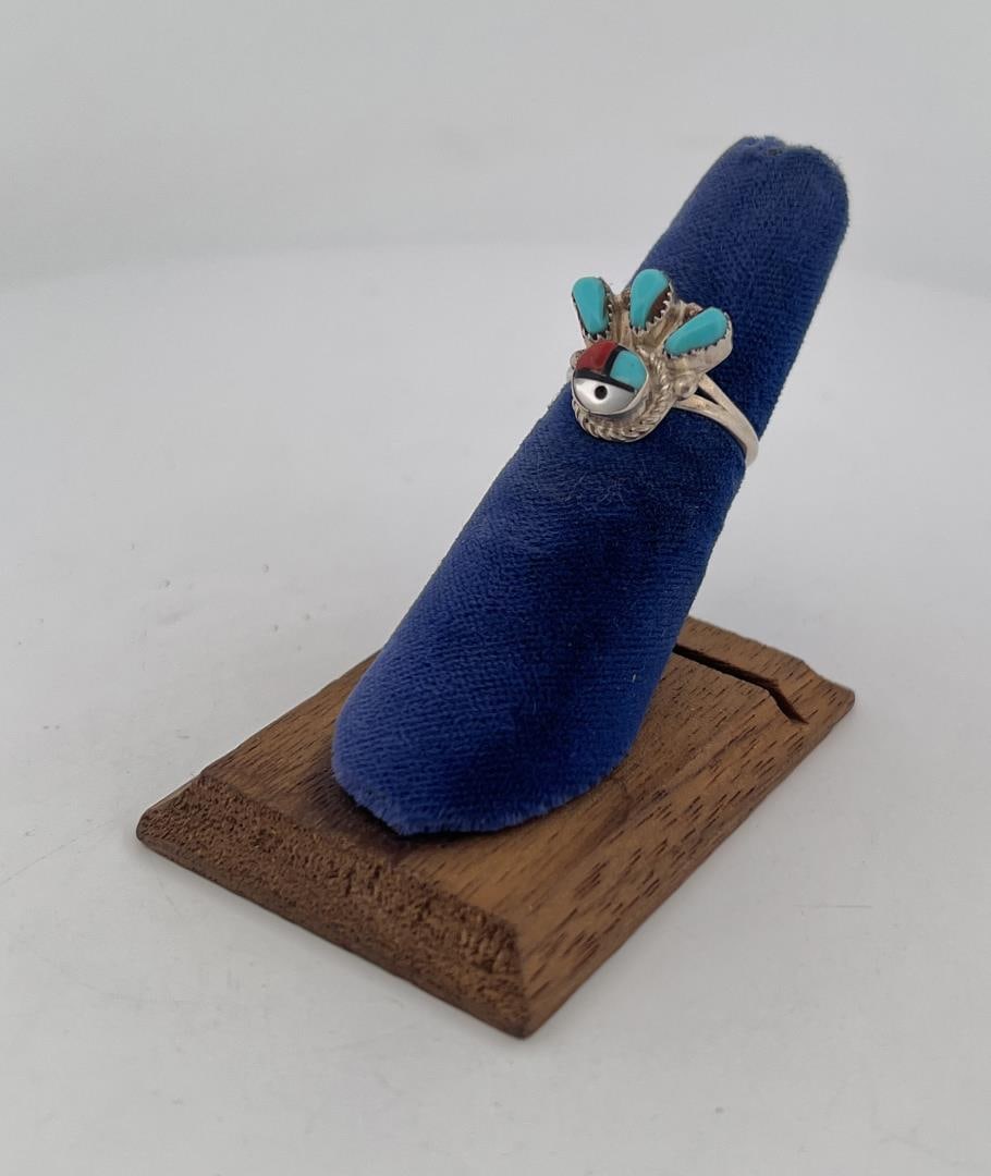 Zuni Inlaid Sun Face Sterling Silver Ring (1 of 5)