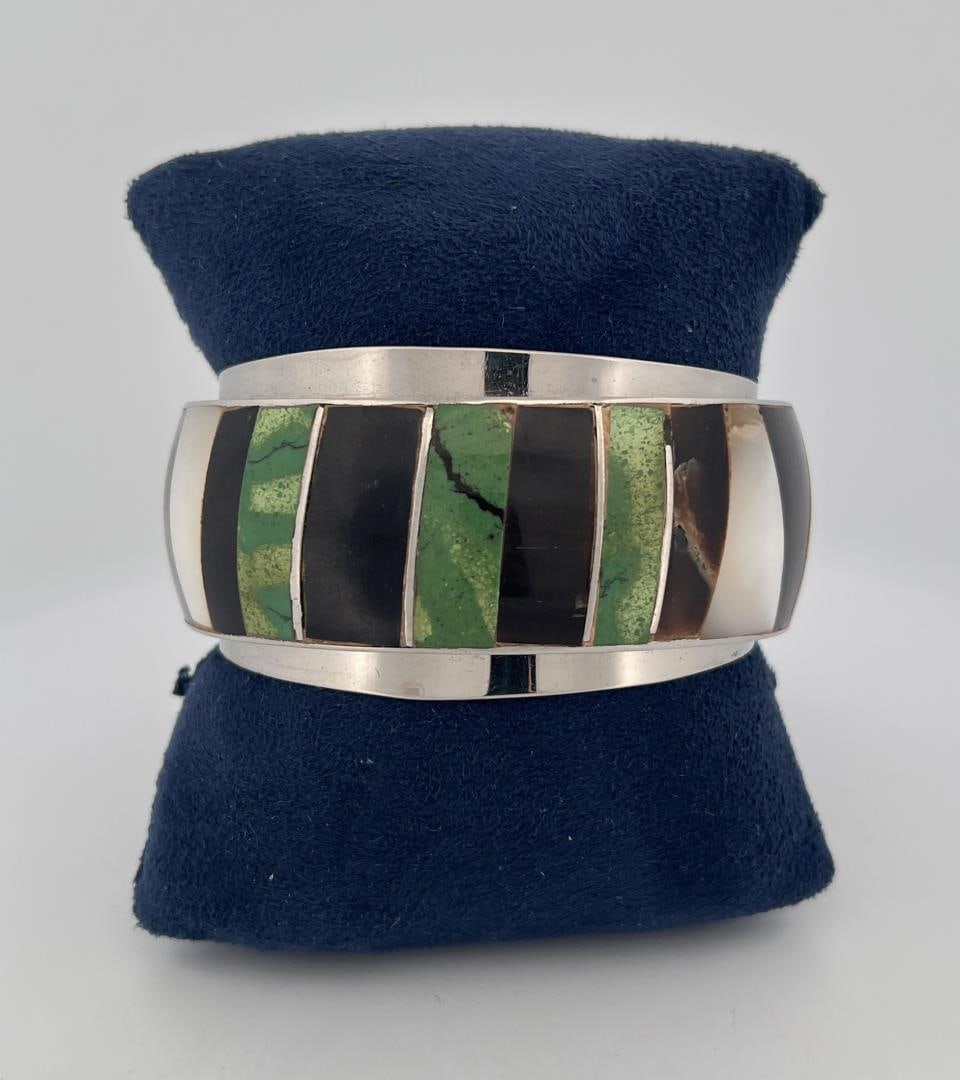 Zuni Turquoise & Onyx Sterling Silver Bracelet (1 of 3)