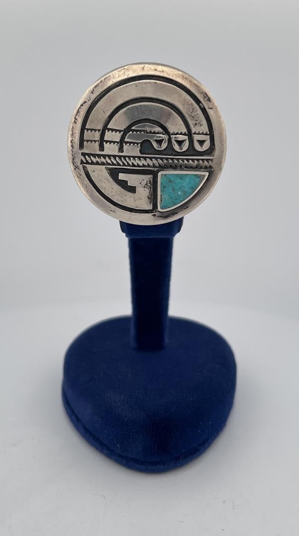 Zuni Sterling Silver Inlaid Brooch: 1 3/8" long, 1 3/8" wide Inv: 10