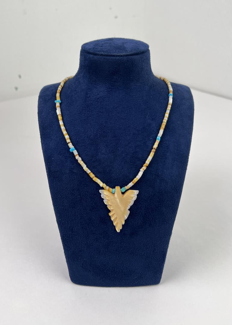 Zuni Heishi Bead Necklace with Abalone Pendant: Closed length 9 1/2".