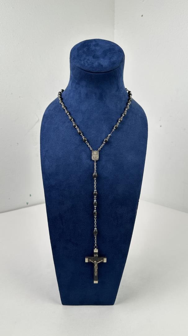 Antique French Ebony Rosary: 29" long.