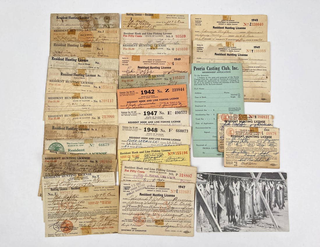 Collection Of 1940s Illinois Hunting Licenses Auction