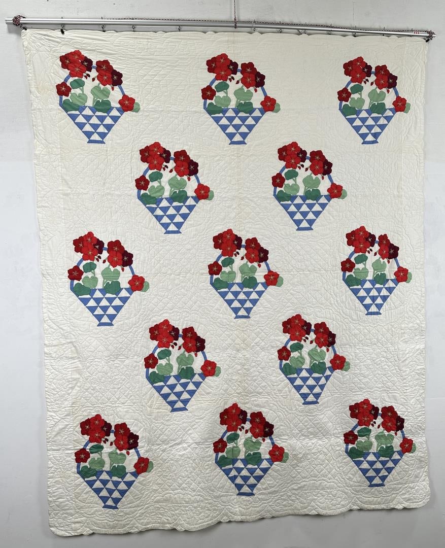 Antique hand stitched Applique Flower Basket Quilt (1 of 3)