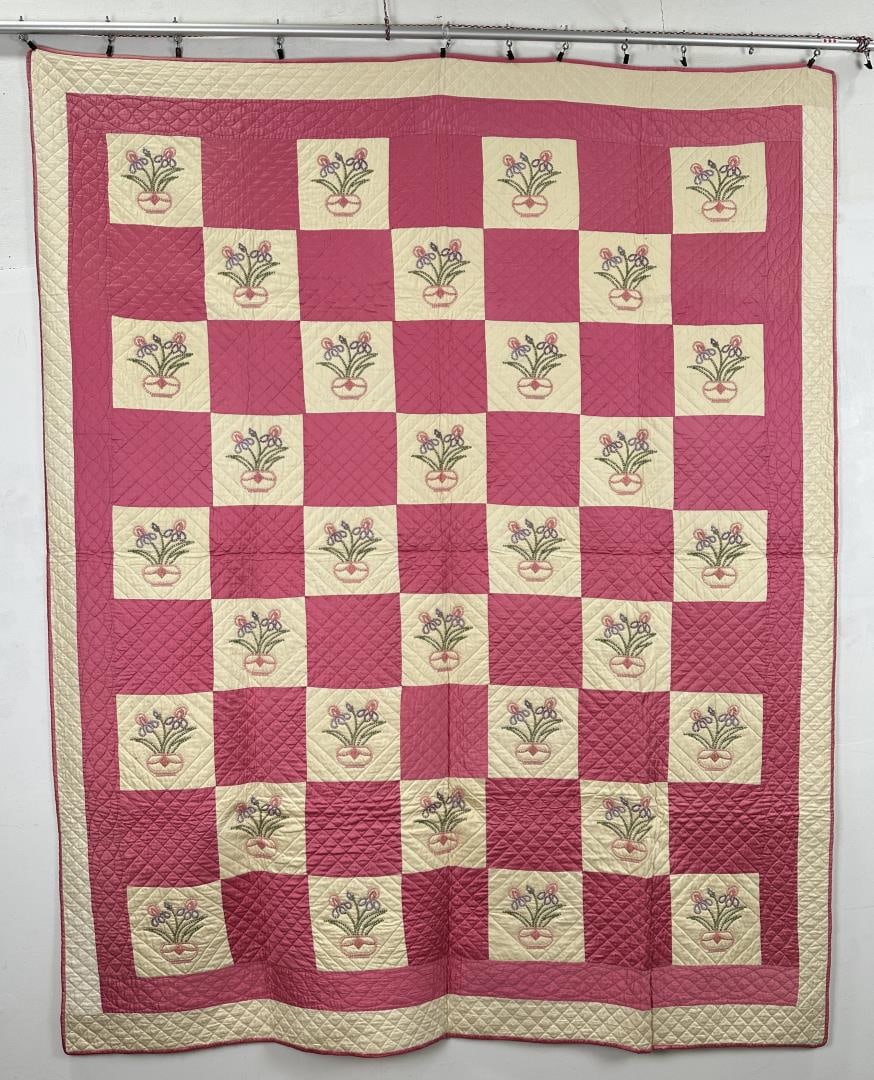 Antique Embroidered Floral Design Quilt (1 of 3)