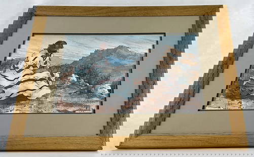 John A White Indian Watercolor Painting: 20 3/4" by 26 3/4" framed. John A. White (21st century) is active/lives in Oklahoma. John White is known for Illustrator, draftsman, southwest landscape painting, teaching. Professional artist John A.
